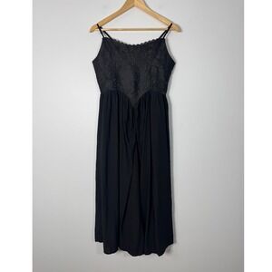 Gothic Romantic Womens Medium Midi Dress Black Floral Jacquard Lace